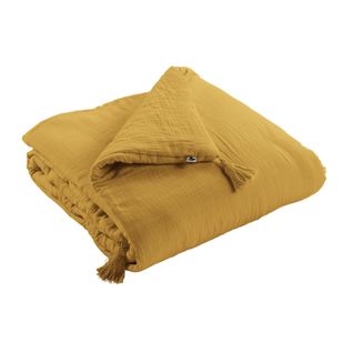 Edredon Gaze De Coton 150 X 150 Cm Jaune Safran