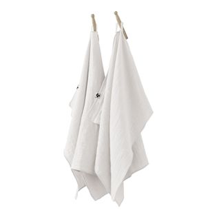 Lot De 2 Essuie-mains Gaze De Coton 50 X 70 Cm Chantilly Blanc