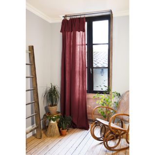 Rideau Ajustable + 8 Anneaux Pince Gaze De Coton Luxe 140 X 300 Cm Gaia Bordeaux