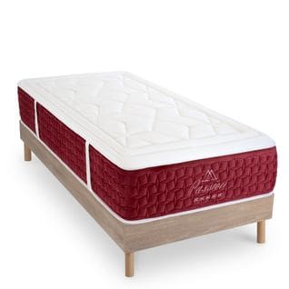 Ensemble Matelas Aubertin Ressorts Ensachés Accueil Mémoire Et Sommier Kit Bois - 90 X200 Cm