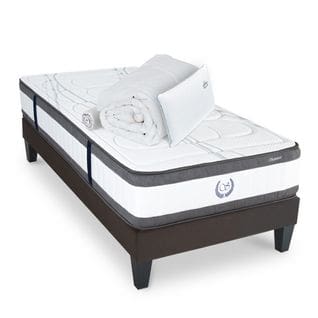 Ensemble Matelas Signature Ressorts Ensachés Accueil Mémoire + Sommier Gris+accessoires -90 X 190 Cm