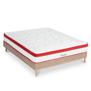 Ensemble Matelas Suprême Mousse Accueil Mémoire Moelleux - 24 Cm Et Sommier Bois - 160 X 200 Cm