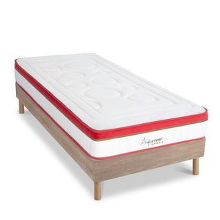 Ensemble Matelas Suprême Mousse Accueil Mémoire Moelleux - 24 Cm Et Sommier Bois - 90 X 200 Cm