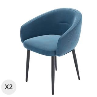 Eugénie - Paire De Fauteuils De Table Design Velours Bleu