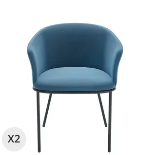 Andréa - Lot De 2 Fauteuils De Salle à Manger En Velours Bleu