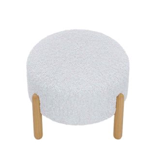 Camelia - Pouf Laine Bouclée Blanche et Bois