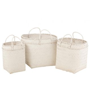 Set De 3 Panier Carre Rotin Blanc - L 48 X L 46 X H 58 Cm