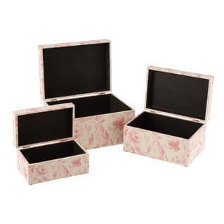 Set De 3 Boites à Motifs Roses Mdf Blanc/rose - L 35 X L 25 X H 20 Cm