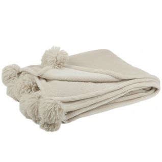 Plaid Pompon Polyester Beige Fonce - L 173 X L 126 X H 1 Cm