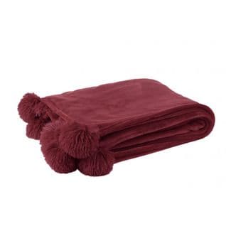 Plaid Pompon Polyester Bordeaux - L 173 X L 126 X H 1 Cm