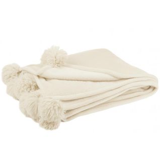 Plaid Pompon Polyester Beige Clair - L 173 X L 126 X H 1 Cm