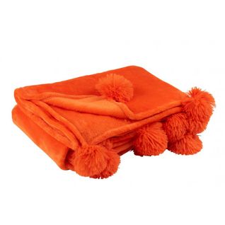 Plaid Pompon Polyester Orange Vif - L 170 X L 130 X H 1 Cm