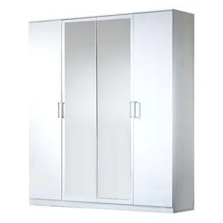 Armoire 4 Portes Battantes 2 Miroirs Laqué Blanc Brillant - Arezzo - L 182 X L 63 X H 210 Cm