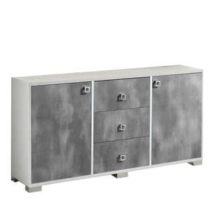 Buffet 2 Portes 3 Tiroirs Laqué Blanc Brillant/gris - Avellino - L 160 X L 50 X H 82 Cm