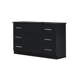 Commode 3 Tiroirs Laqué Noir Brillant - Arezzo - L 118 X L 46 X H 82 Cm