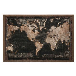 Cadre LED Batterie Mappemonde Bois/canvas Noir/marron - L 175 X L 5 X H 116 Cm