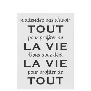 Pancarte Texte Francais Vie Metal Blanc/noir - L 45 X L 0,5 X H 61 Cm