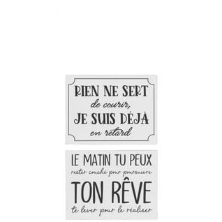Pancarte Textes Français Retard Reve Metal Blanc/noir Assortiment De 2 - L 35 X L 0,5 X H 26,5 Cm