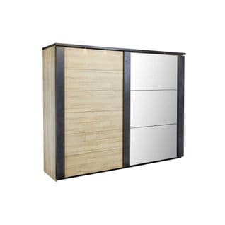 Armoire 280 Cm 2 Portes Coulissantes + Leds Chêne Naturel/noir - Zeus