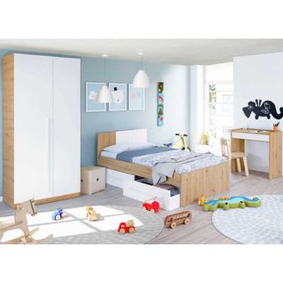 Chambre Enfant Complète 90x190 Blanc/chêne - Toza N°2