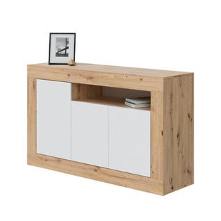 Buffet 3 Portes 1 Niche Blanc/chêne - Toza - L 144 X L 42 X H 87 Cm