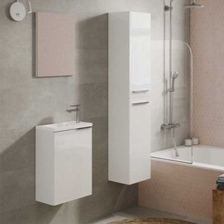 Meuble Lave Main 40 Cm + Miroir + Colonne Blanc - Plimi