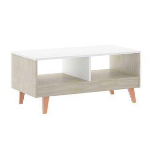 Table Basse 2 Niches Bois/blanc - Rora - L 90 X L 44 X H 40 Cm