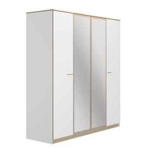 Armoire 4 Portes 2 Miroirs Blanc/chêne Blond - Maille