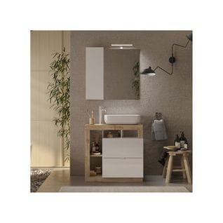 Meuble Sous-vasque 79 Cm Chêne Naturel + Vasque + Miroir LED - Ischia