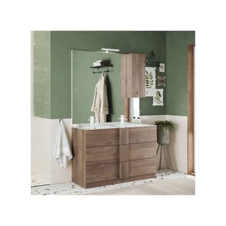 Meuble Sous-vasque 122 Cm Chêne Noisette + Vasque + Miroir LED - Stars