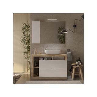 Meuble Sous-vasque 110 Cm Chêne Naturel + Vasque + Miroir Led - Ischia