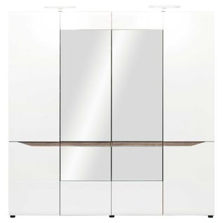 Armoire 4 Portes Battantes Blanc/chêne à LED - Oniel - L 198 X L 56 X H 201 Cm