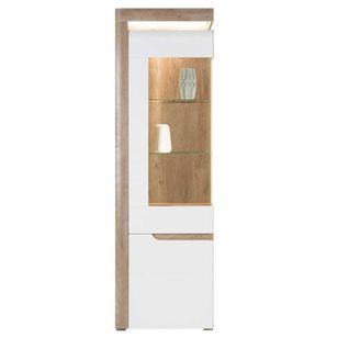 Vitrine Gauche 2 Portes Blanc/chêne À Led - Kiele - L 60 X L 39 X H 195.5 Cm