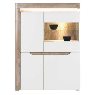 Vaisselier 4 Portes Blanc/chêne à LED - Kiele - L 100 X L 39 X H 134.5 Cm