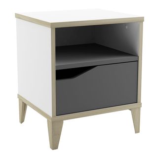 Table De Chevet 1 Niche 1 Tiroir Blanc/gris - Noah - L 37 X L 33 X H 44 Cm