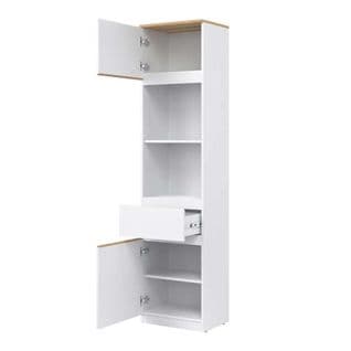 Colonne 2 Portes Battantes 1 Tiroir Blanc/bois - Qiz - L 47.5 X L 37 X H 194 Cm