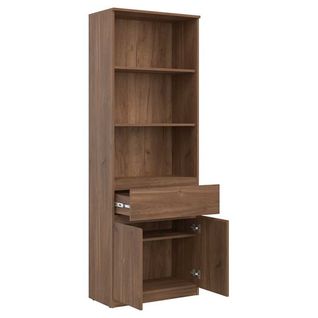 Bibliothèque 2 Portes Battantes 1 Tiroir Bois Marron - Qiz - L 68.5 X L 35 X H 194 Cm