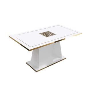 Table De Repas 160 Cm Blanc Brillant/or - Nahesa - L 160 X L 90 X H 77 Cm