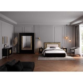 Chambre Complète 160x200 Noir Brillant/or - Nahesa