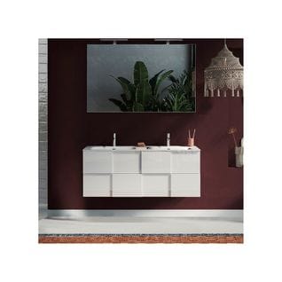 Meuble Sous-vasque 120 Cm Laqué Blanc Brillant + Vasque + Miroir LED - Ticato