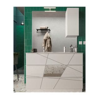Meuble Sous-vasque 120 Cm Laqué Blanc Brillant + Vasque + Miroir Led - Metria