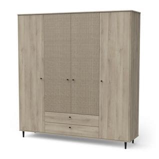 Armoire Penderie 4 Portes Battantes + 2 Tiroirs Chêne Clair - Gonsai - L 191 X L 50 X H 221 Cm