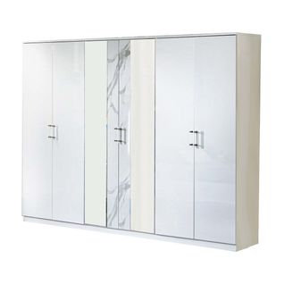 Armoire 6 Portes Blanc/marbre Blanc - Daimana - L 270 X L 63 X H 210 Cm