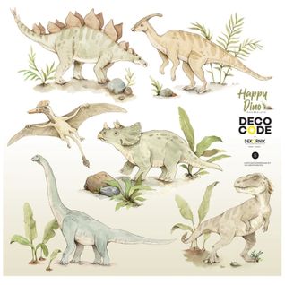 Sticker Mural Dinosaures Aquarelles Pour Décoration Enfantine 100 X 100 Cm Beige