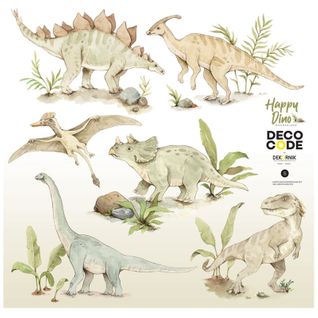 Sticker Mural Dinosaures Aquarelles Pour Décoration Enfantine 70 X 70 Cm Beige