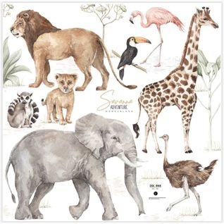 Sticker Mural Aventure En Savane – Illustration Faune Exotique 100 X 100 Cm Beige