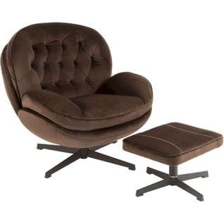 Fauteuil Et Repose-pied Marron Métal, Tissu 83x88x84cm