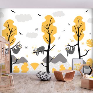 Papier Peint Cute Sloths 300 X 210 Cm Jaune