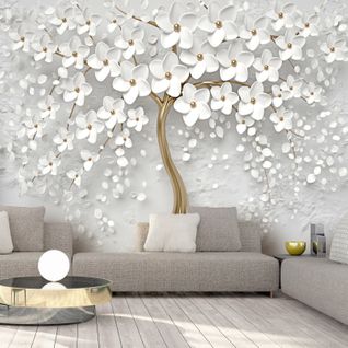 Papier Peint Magnolia Blanc Abstrait 250 X 175 Cm Blanc