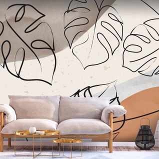 Papier Peint Minimalistic Monstera Leaves 400 X 280 Cm Beige